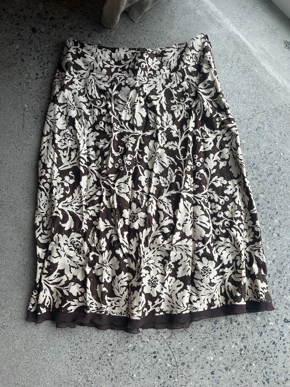 Style&Co Women’s Size 4 Midi Skirt Brown Cream Linen Floral A-Line